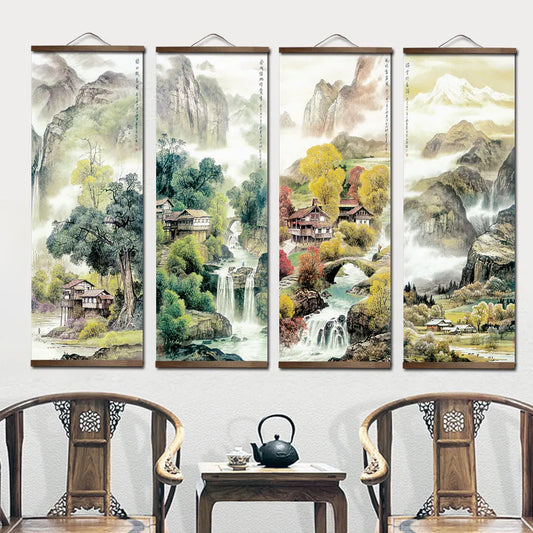 Japanese Scroll  Nature Landscape Scenery with Frame