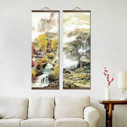 Japanese Scroll  Nature Landscape Scenery with Frame