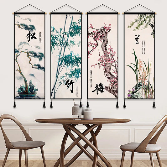 Japanese Scroll Ukiyoe Traditional Art Nature Wall Decoration with hanger Frame