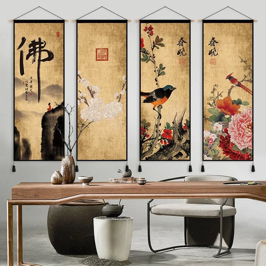Zen Chinese Traditional Scroll with Hanger Frame