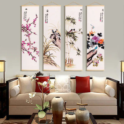Japanese Ukiyoe Flower Green Plants Canvas Posters with Frame