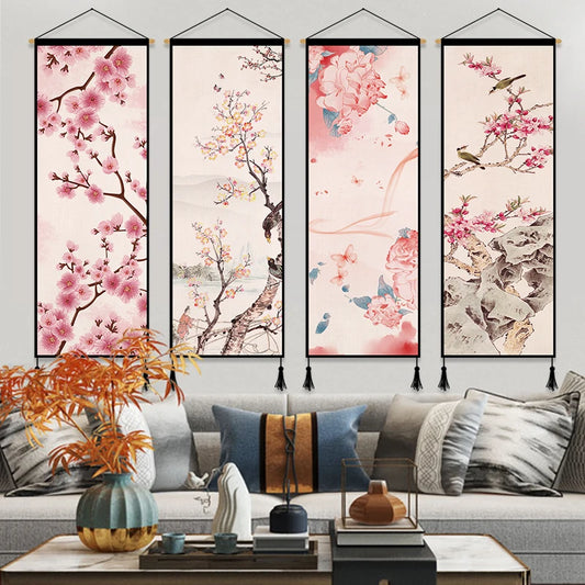 Japanese Sakura Scroll Wall Decoration with hanger Frame